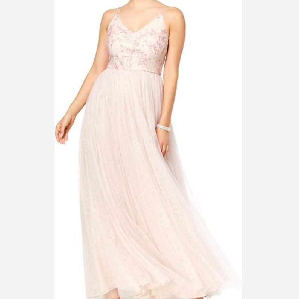 Adrianna Papell NWT NEW 4 Sequin Blush Pink Tulle Dress Gown